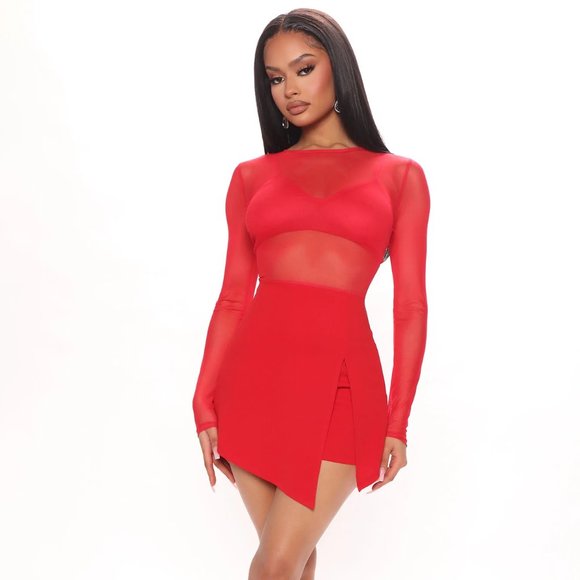 Fashion Nova Blurred Lines Mesh Romper, Red - Picture 9 of 10